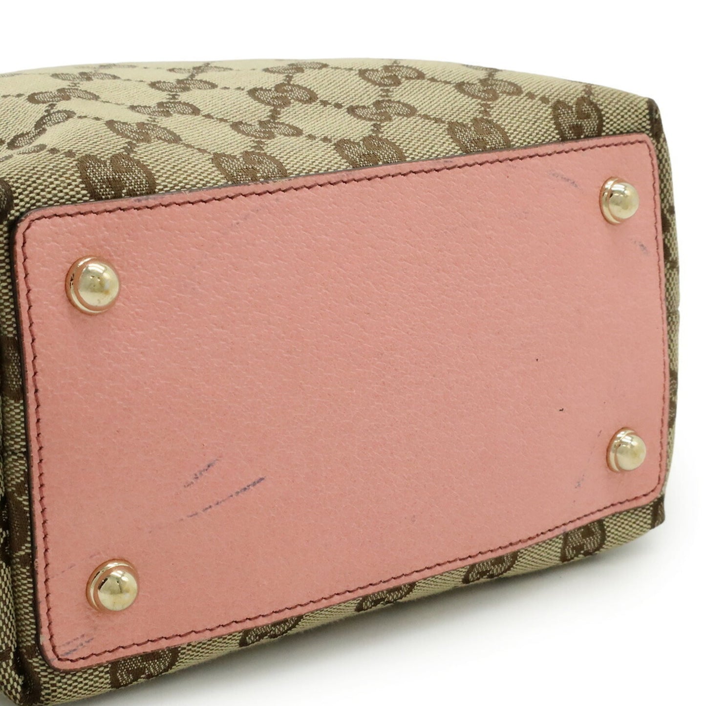 Gucci Beige Khaki Pink Canvas Leather Shoulder Bag Tote Bag (Pre-Owned)