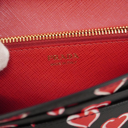 Prada Black Red Color Leather Long Wallet (Bi-Fold) (Pre-Owned)