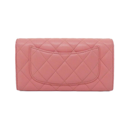 Chanel Pink Leather Long Wallet (Bi-Fold) (Pre-Owned)
