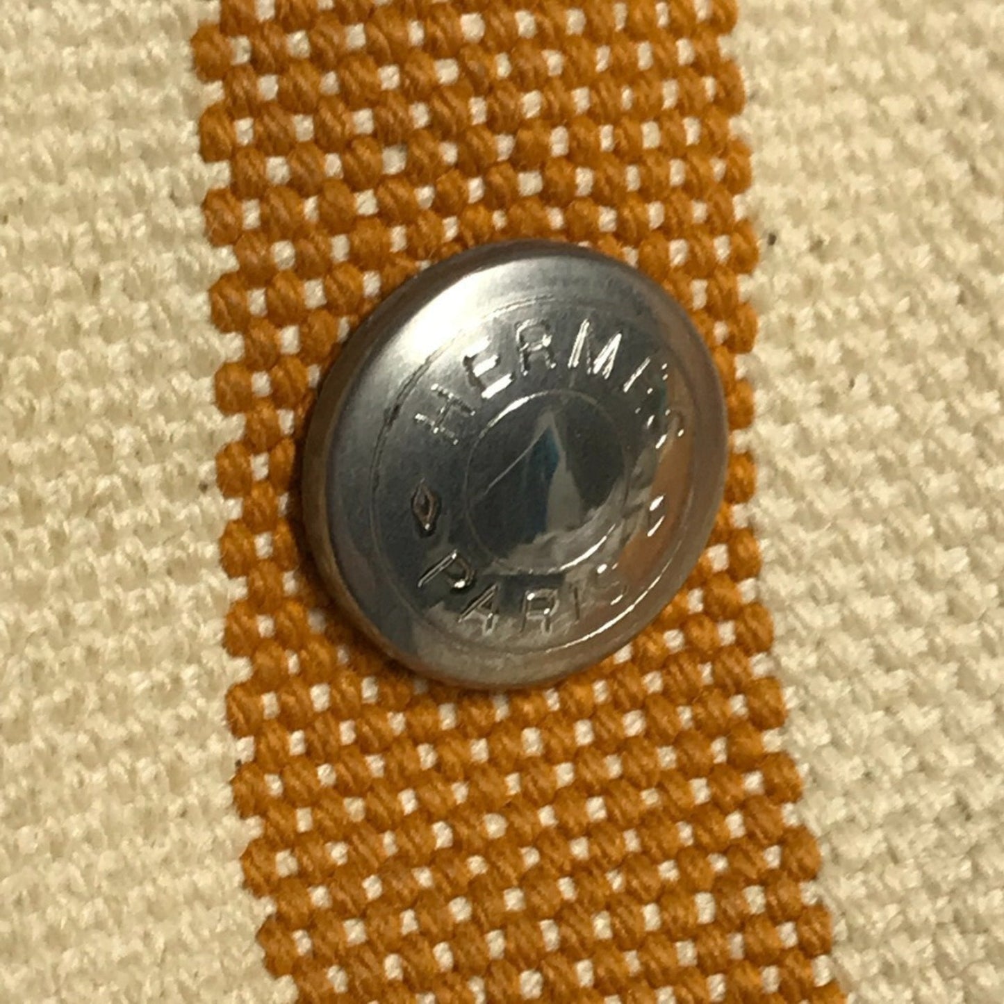 Hermes White Yellow Canvas Handbag Tote Bag (Pre-Owned)