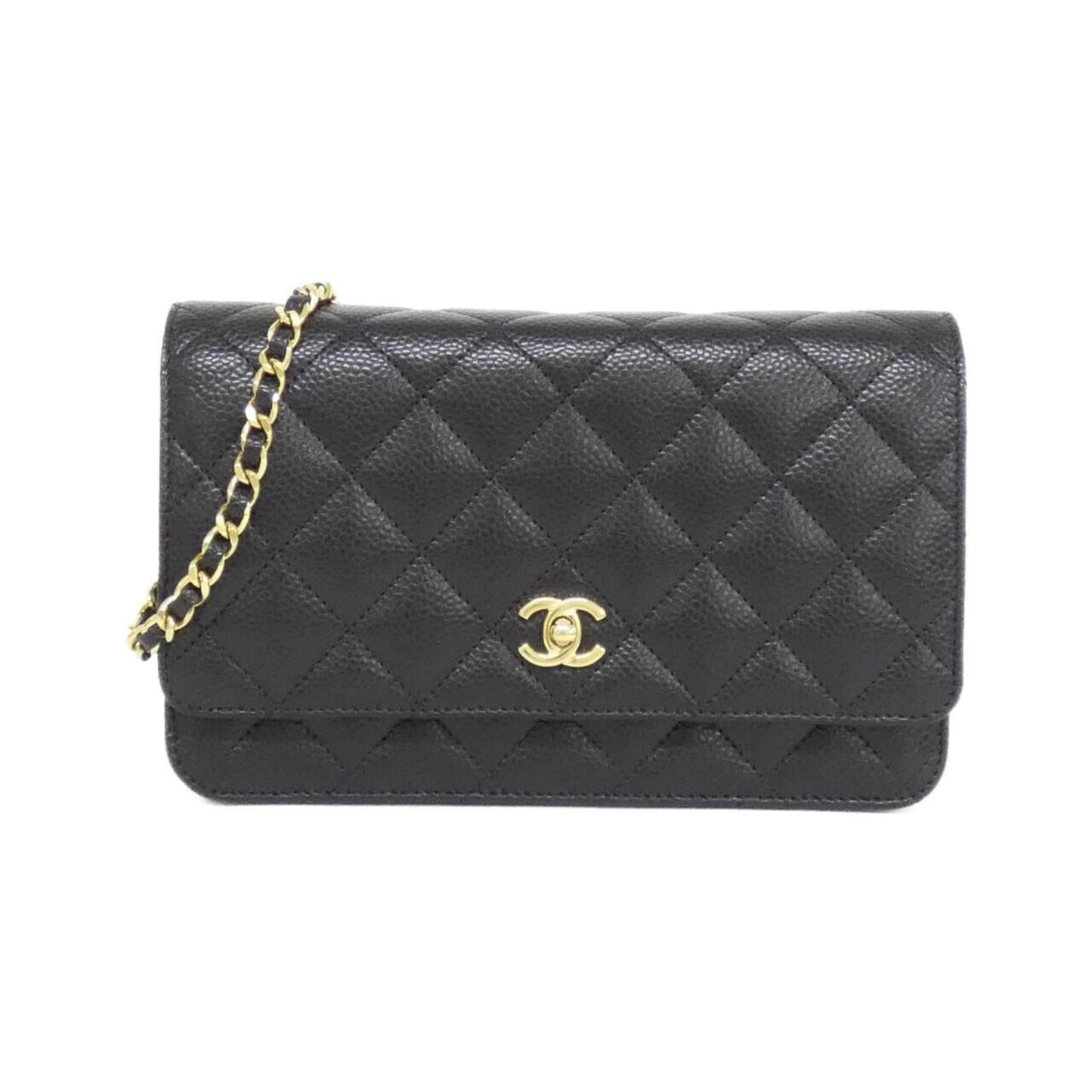Chanel Black Bordeaux Grained Calfskin Chain/Shoulder Wallet (Pre-Owned)