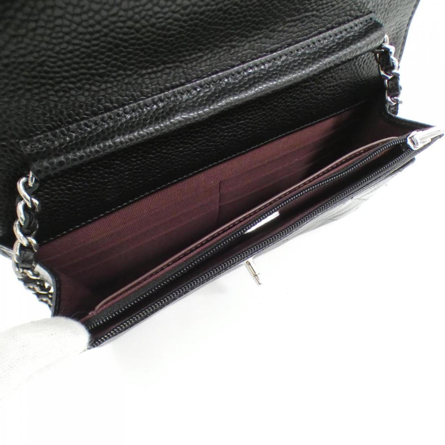Chanel Black Bordeaux Grained Calfskin Chain/Shoulder Wallet (Pre-Owned)