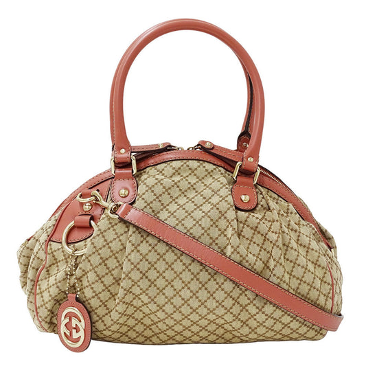 Gucci Beige Pink Canvas Leather Handbag Shoulder Bag (Pre-Owned)