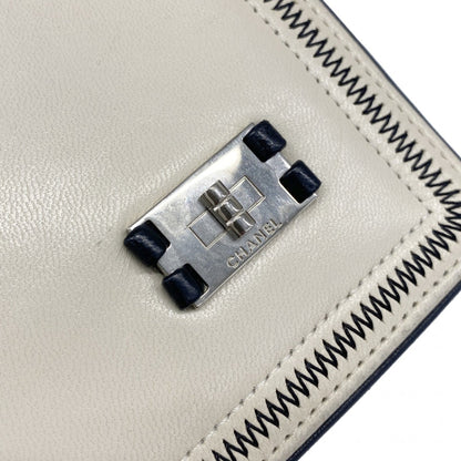 Chanel Beige Black Leather Long Wallet (Bi-Fold) (Pre-Owned)