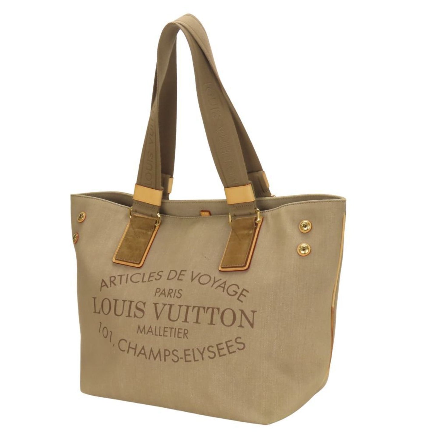 Louis Vuitton Beige Khaki Canvas Leather Tote Bag (Pre-Owned)