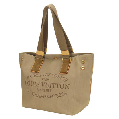 Louis Vuitton Beige Khaki Canvas Leather Tote Bag (Pre-Owned)