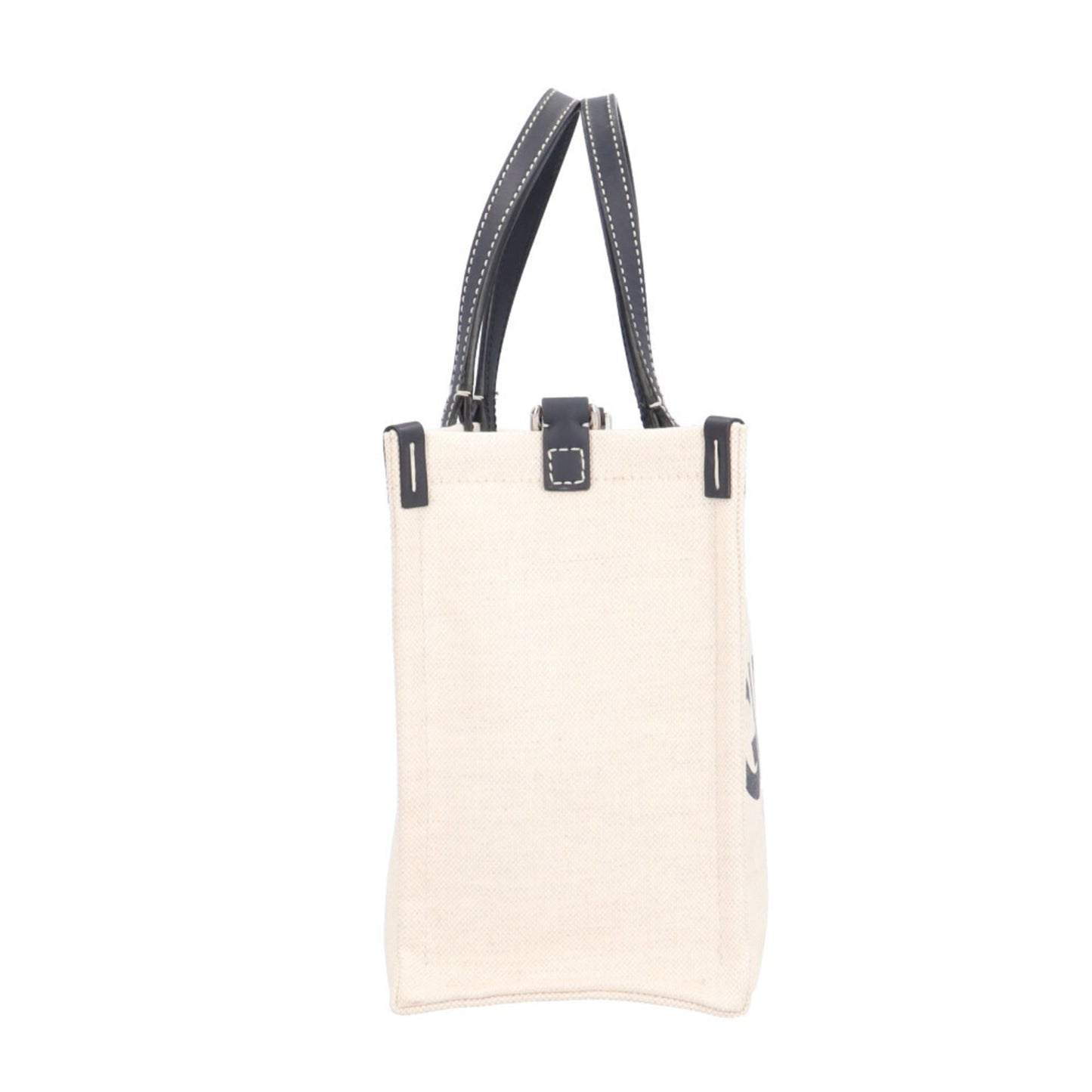 Gucci Beige Navy Canvas Leather Handbag (Pre-Owned)