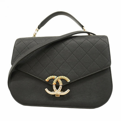 Chanel Black Grained Calfskin Handbag (Pre-Owned)