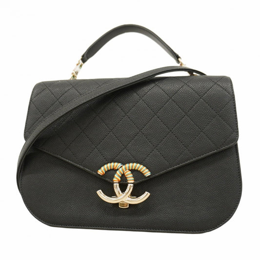 Chanel Black Grained Calfskin Handbag (Pre-Owned)