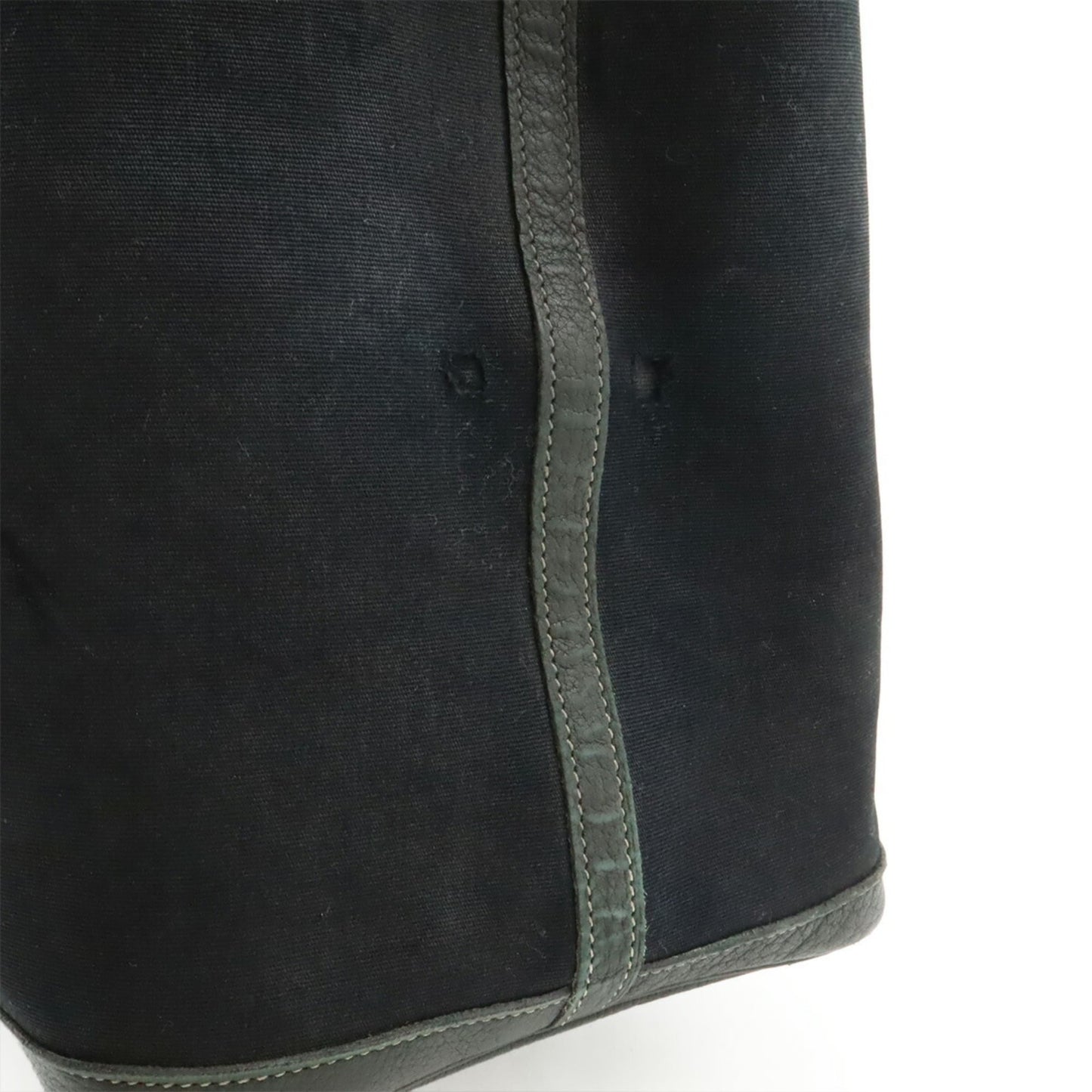 Hermes Garden Black Toile Officier Leather Handbag Tote Bag (Pre-Owned)