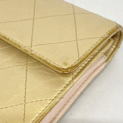 Chanel Beige Leather Long Wallet (Bi-Fold) (Pre-Owned)