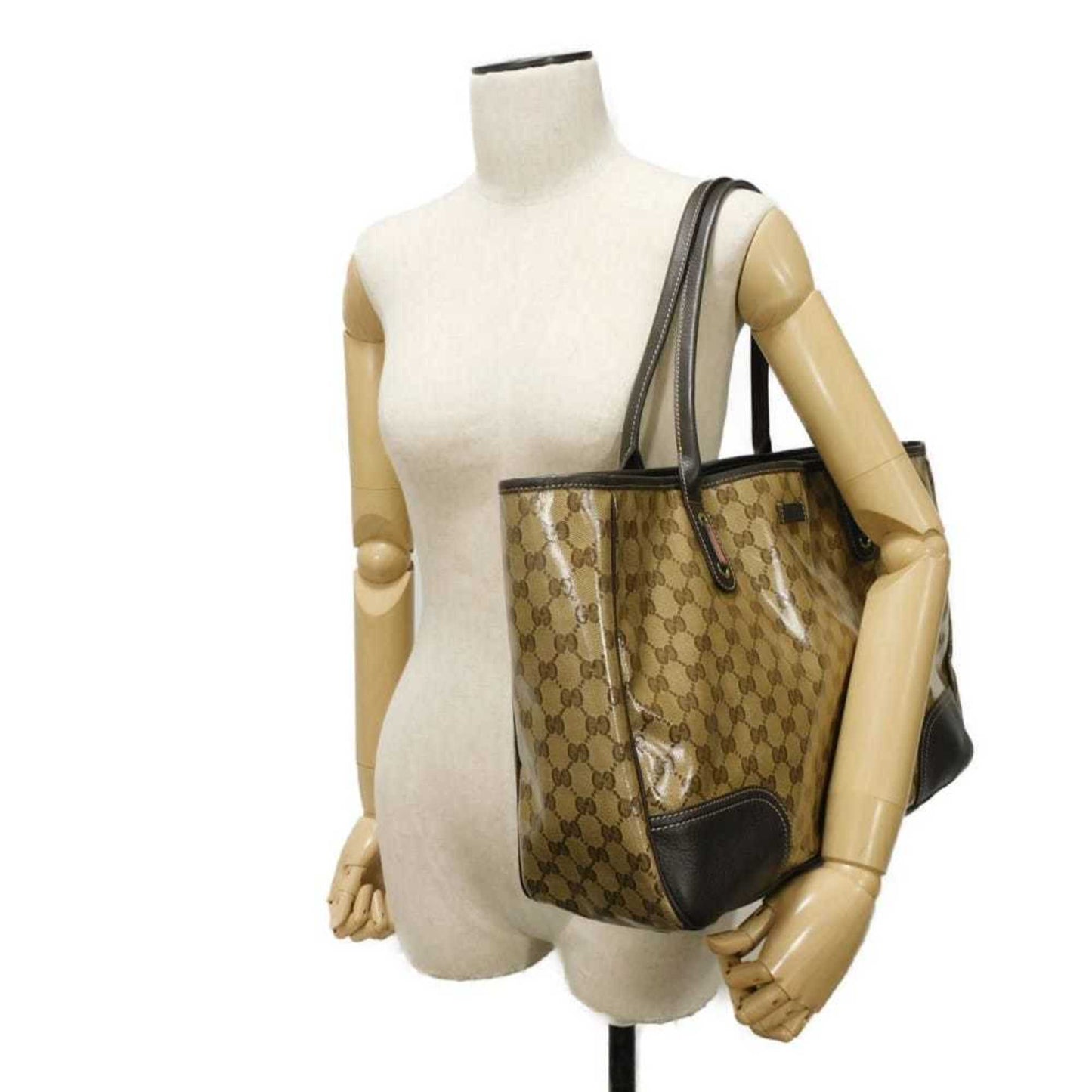 Gucci Beige Brown Gg Crystal Canvas Vinyl Coated Canvas Shoulder Bag Tote Bag (Pre-Owned)