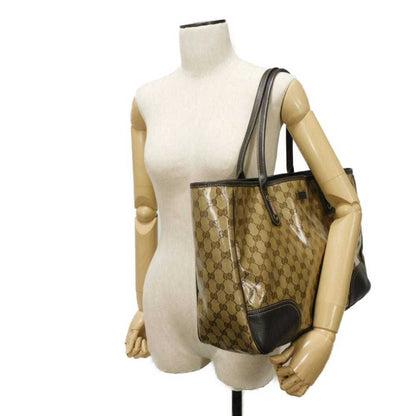 Gucci Beige Brown Gg Crystal Canvas Vinyl Coated Canvas Shoulder Bag Tote Bag (Pre-Owned)