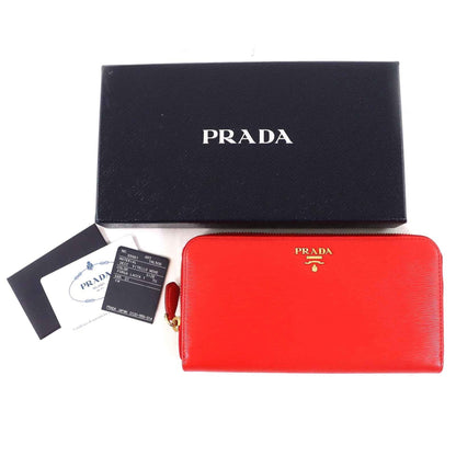 Prada Lacca Red Color Leather Long Wallet (Bi-Fold) (Pre-Owned)