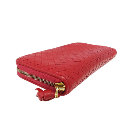 Bottega Veneta Red Color Intrecciato Long Wallet (Bi-Fold) (Pre-Owned)