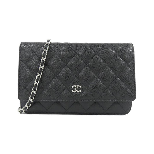 Chanel Black Bordeaux Grained Calfskin Chain/Shoulder Wallet (Pre-Owned)