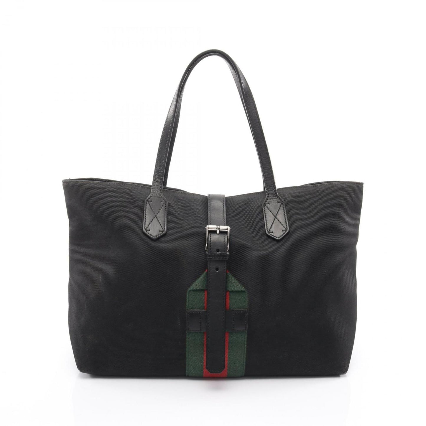 Gucci Black Green Red Color Canvas Leather Tote Bag (Pre-Owned)