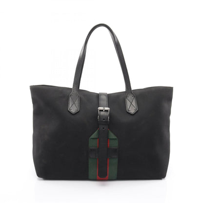 Gucci Black Green Red Color Canvas Leather Tote Bag (Pre-Owned)