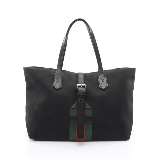 Gucci Black Green Red Color Canvas Leather Tote Bag (Pre-Owned)