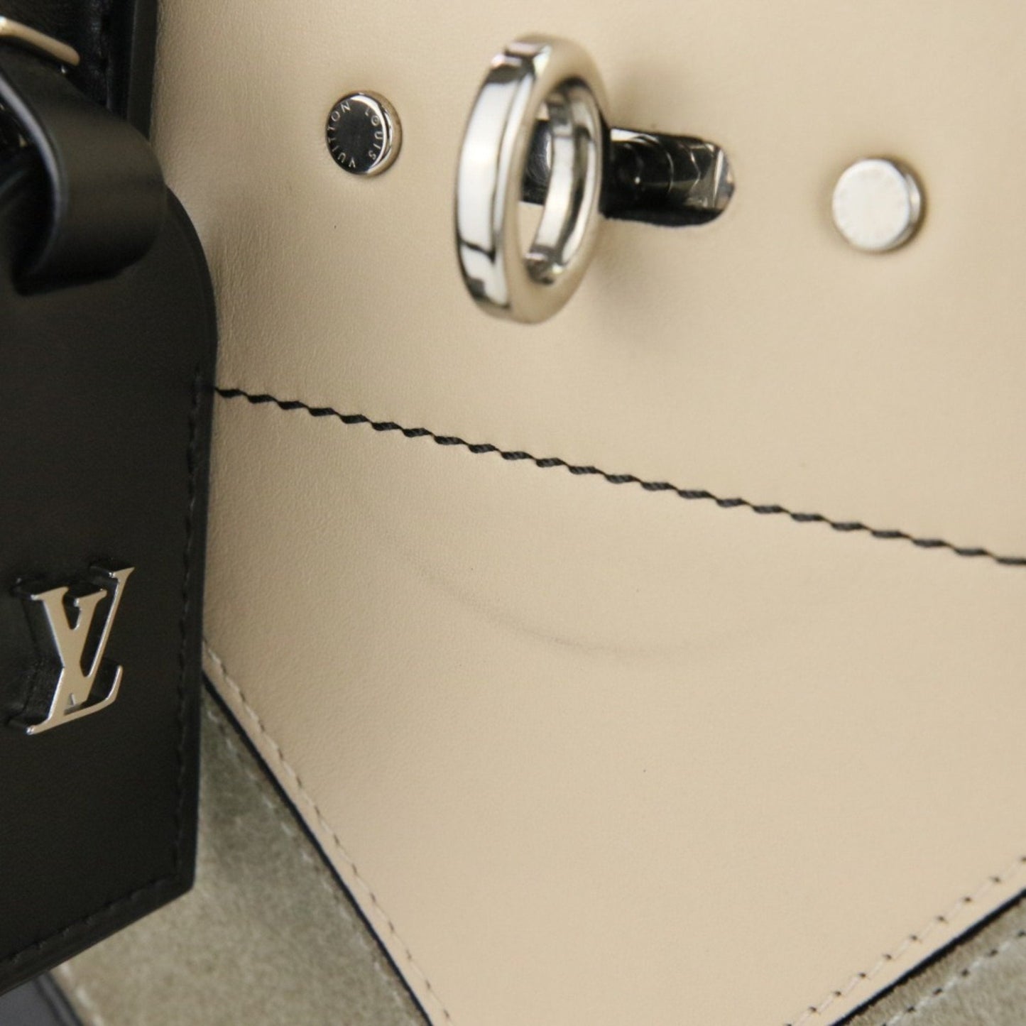 Louis Vuitton Black Gray Ivory Leather Suede Handbag Tote Bag (Pre-Owned)