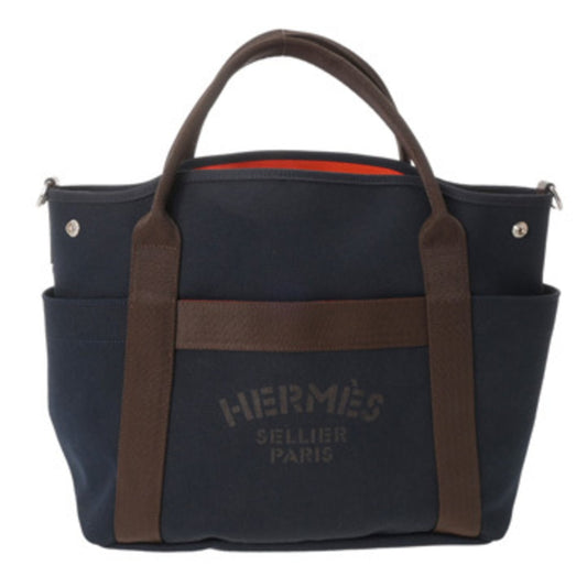 Hermes Navy Toile Chevron Tote Bag (Pre-Owned)