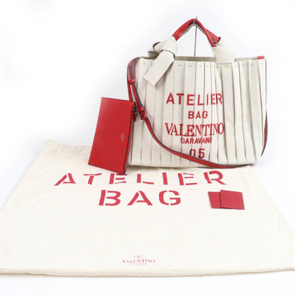 Valentino Garavani Ivory Canvas Leather Tote Bag (Pre-Owned)
