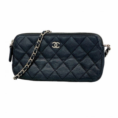 Chanel Black Grained Calfskin Chain/Shoulder Wallet (Pre-Owned)