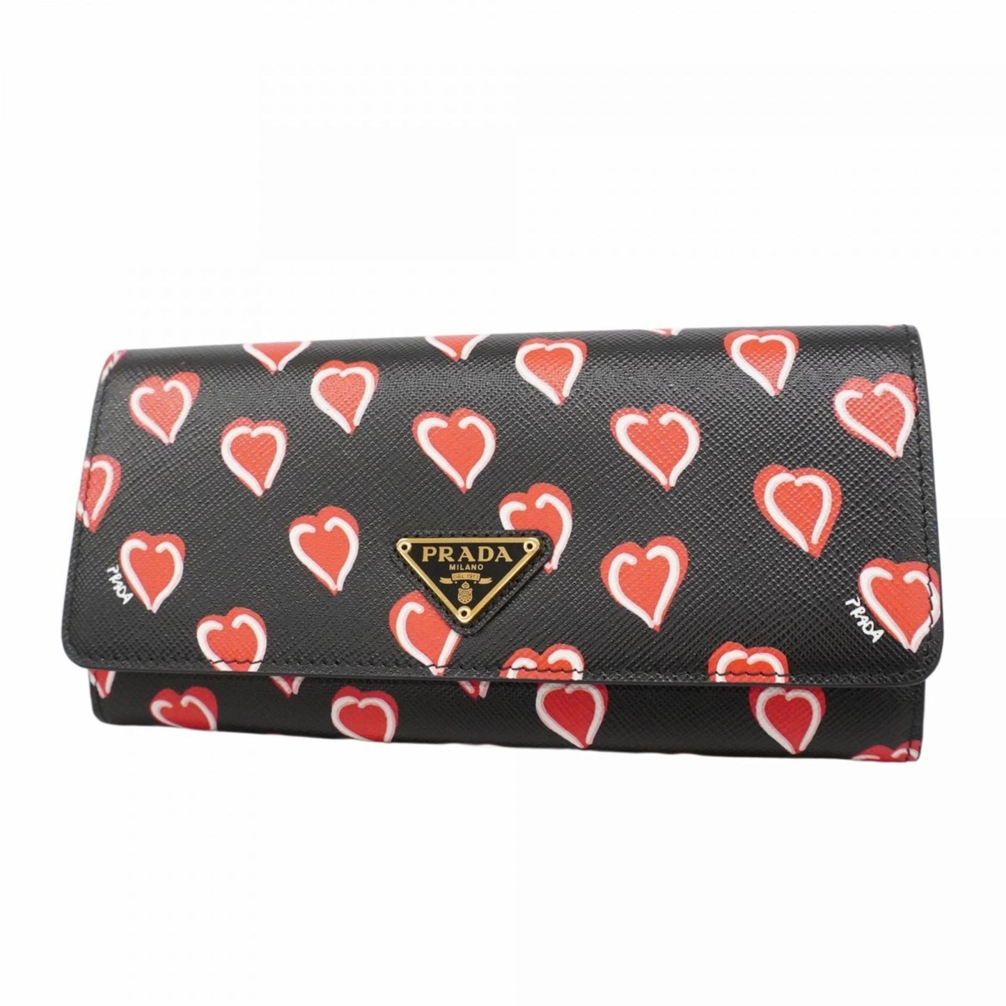 Prada Black Red Color Leather Long Wallet (Bi-Fold) (Pre-Owned)