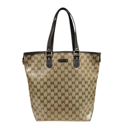 Gucci Beige Brown Gg Crystal Leather Tote Bag (Pre-Owned)