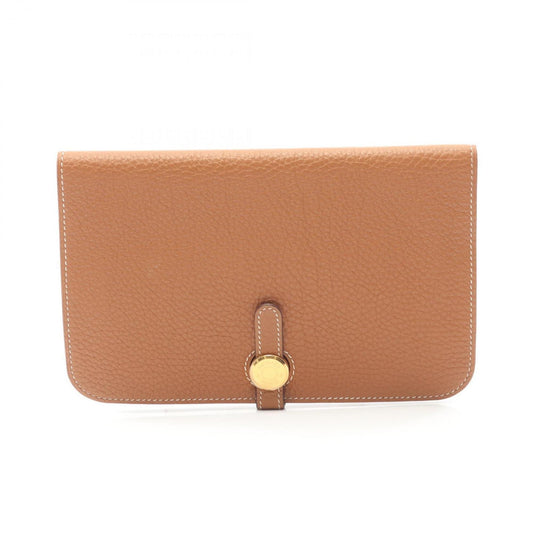 Hermes Brown Taurillon Clemence Leather Long Wallet (Bi-Fold) (Pre-Owned)