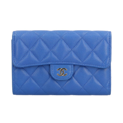 Chanel Matelasse Blue Grained Calfskin Wallet (Tri-Fold) (Pre-Owned)