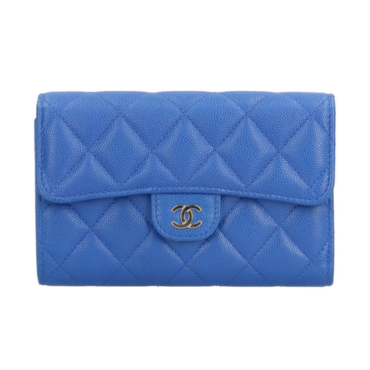 Chanel Matelasse Blue Grained Calfskin Wallet (Tri-Fold) (Pre-Owned)