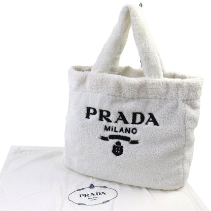 Prada Black White Polyester Leather Tote Bag (Pre-Owned)