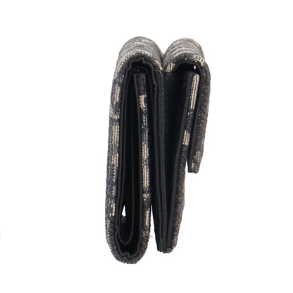 Christian Dior Beige Navy Canvas Leather Wallet (Tri-Fold) (Pre-Owned)