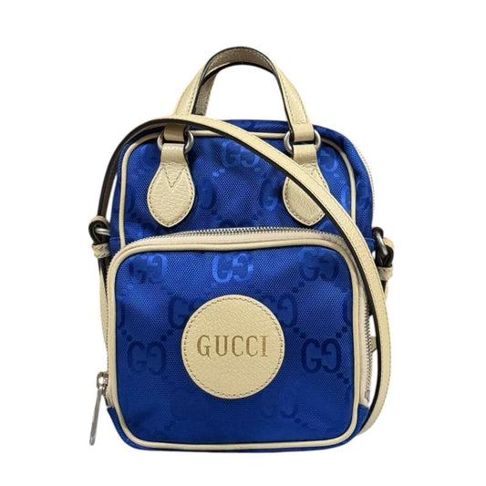 Gucci Beige Blue Nylon Leather Shoulder Bag (Pre-Owned)