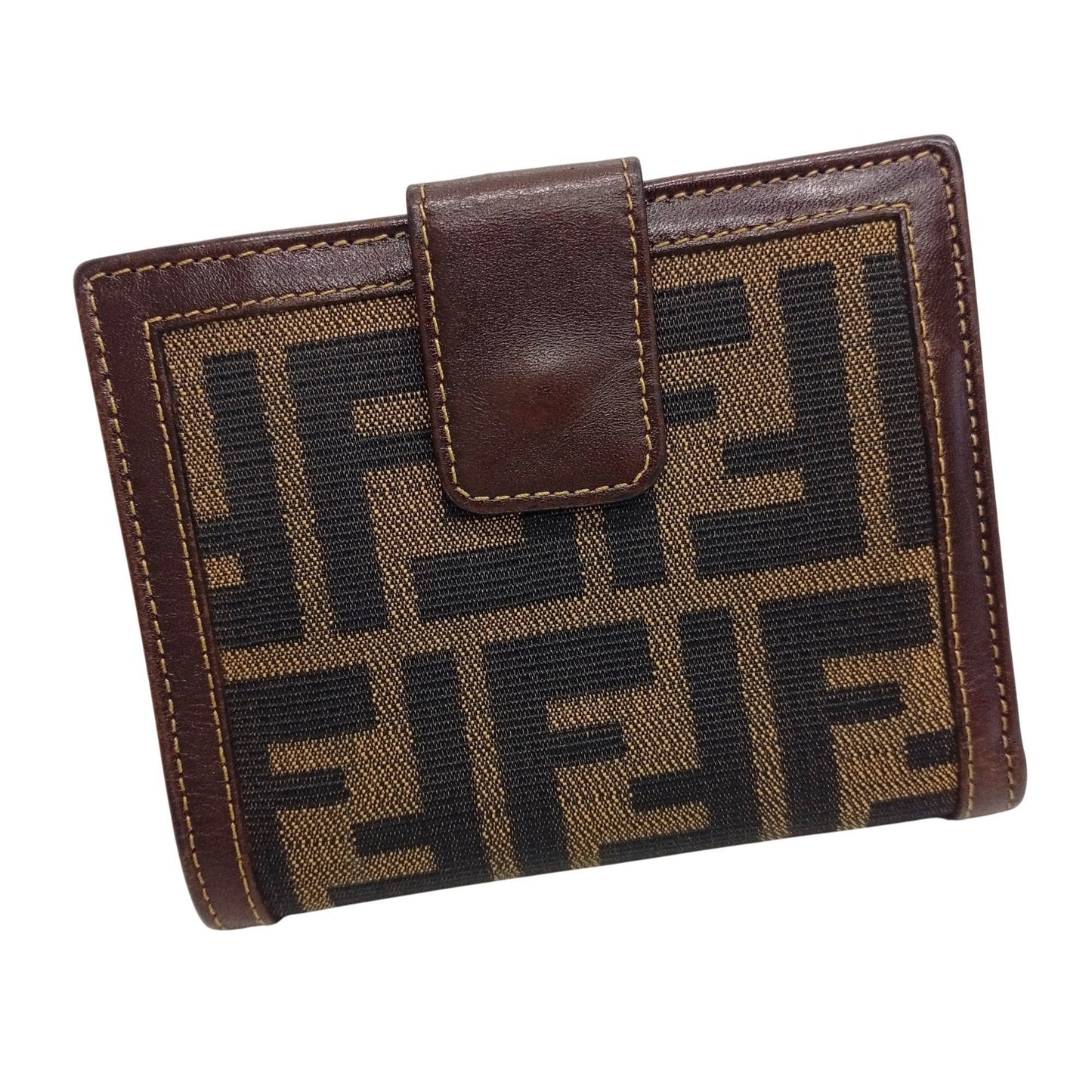 Fendi Brown Canvas Leather Middle Wallet (Tri-Fold) (Pre-Owned)