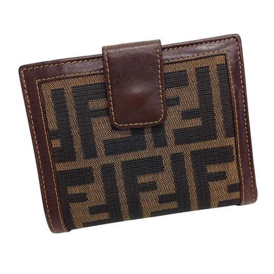 Fendi Brown Canvas Leather Middle Wallet (Tri-Fold) (Pre-Owned)