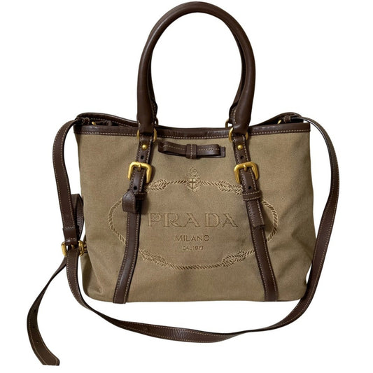 Prada Khaki Brown Handbag Tote Bag (Pre-Owned)