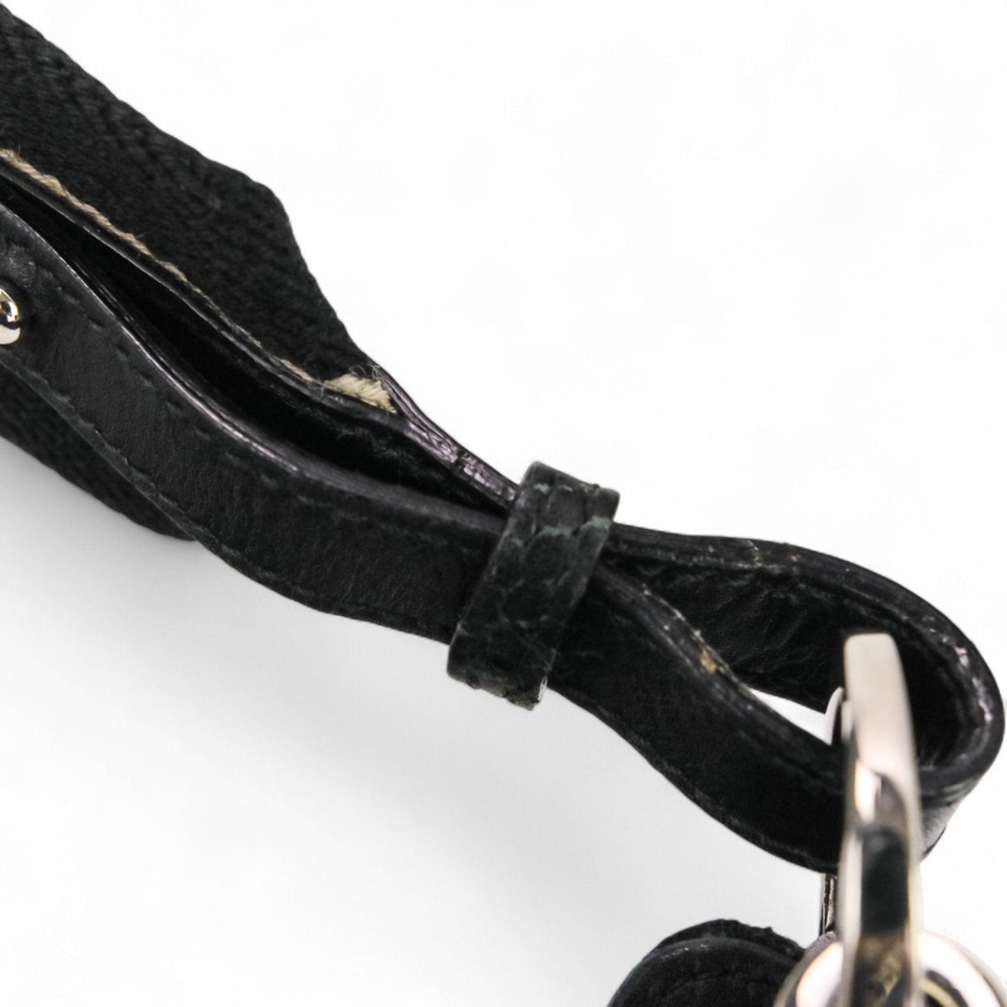 Gucci Black Leather Gg Canvas Handbag Shoulder Bag (Pre-Owned)