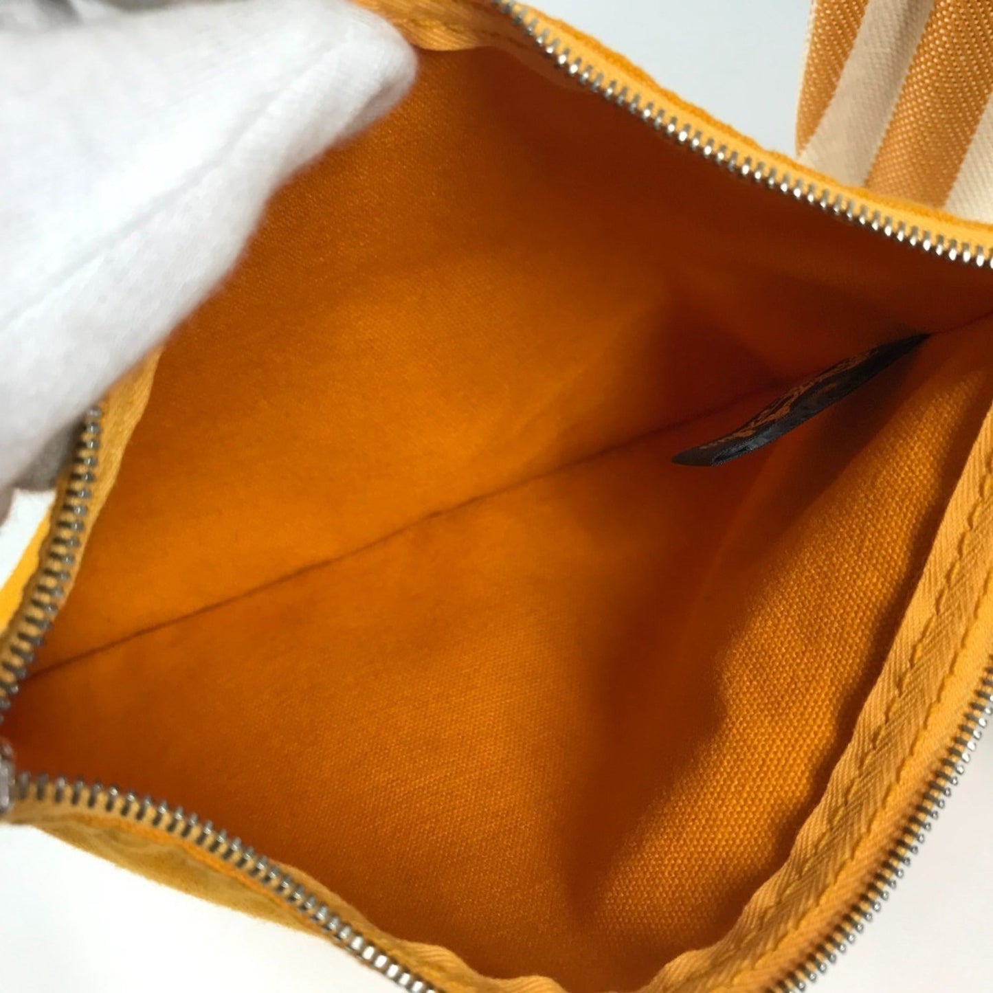 Hermes White Yellow Canvas Handbag Tote Bag (Pre-Owned)