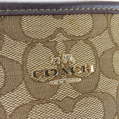 Coach Beige Brown Canvas Leather Tote Bag (Pre-Owned)