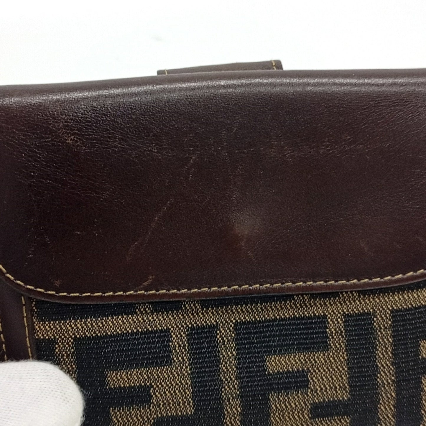 Fendi Brown Canvas Leather Middle Wallet (Tri-Fold) (Pre-Owned)