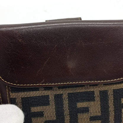 Fendi Brown Canvas Leather Middle Wallet (Tri-Fold) (Pre-Owned)