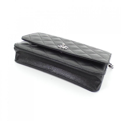 Chanel Black Bordeaux Grained Calfskin Chain/Shoulder Wallet (Pre-Owned)