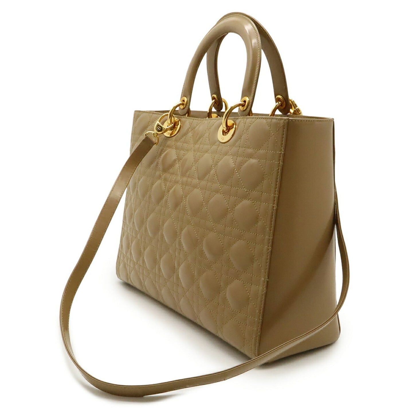 Christian Dior Lady Dior Beige Leather Handbag Tote Bag (Pre-Owned)