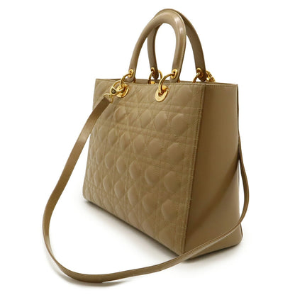 Christian Dior Lady Dior Beige Leather Handbag Tote Bag (Pre-Owned)