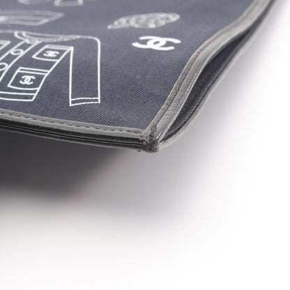 Chanel Black Navy White Canvas Leather Tote Bag (Pre-Owned)