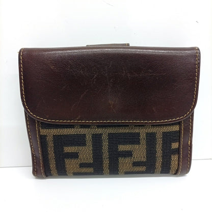 Fendi Brown Canvas Leather Middle Wallet (Tri-Fold) (Pre-Owned)