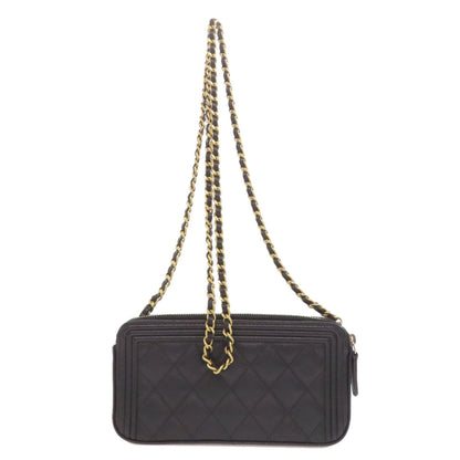 Chanel Matelasse Black Leather Chain/Shoulder Wallet (Pre-Owned)