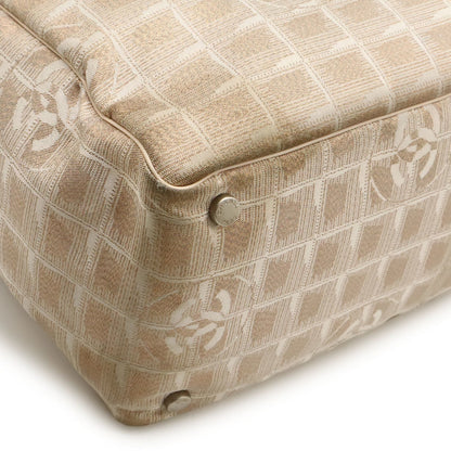 Chanel Beige Pink Pink Beige Nylon Leather Shoulder Bag Tote Bag (Pre-Owned)